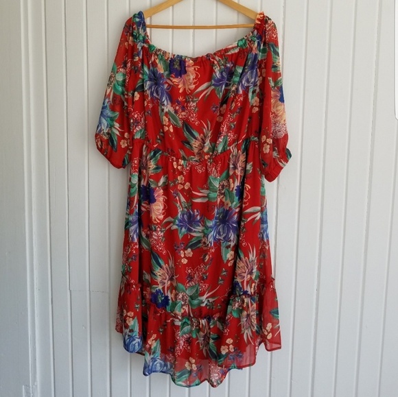 AVA & VIV Off Shoulder Tropical Floral Hi-Lo Dress NEW Size 1X - Picture 1 of 8